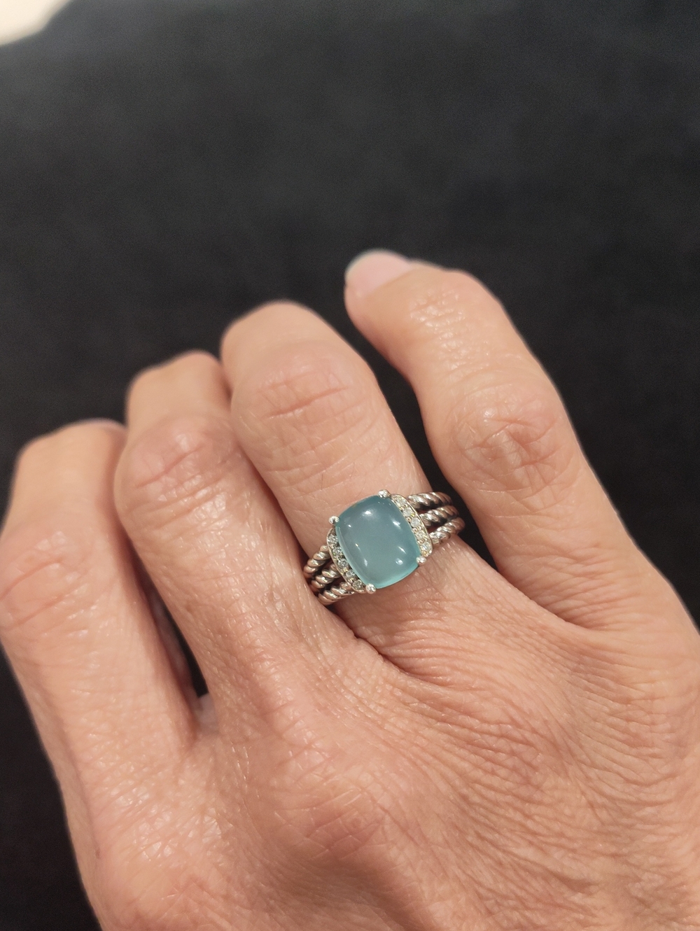 David Yurman Petite Wheaton Ring Blue Chalcedony, Diamonds & Sterling Silver - Picture 7 of 9